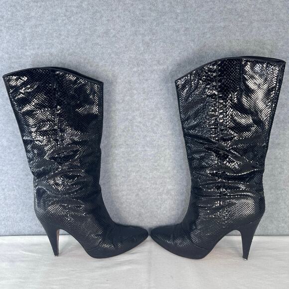Vintage Biondini Women's sz 8.5 (EU 38.5) Black Snakeskin Heel Boots Italy Rare - Picture 6 of 16